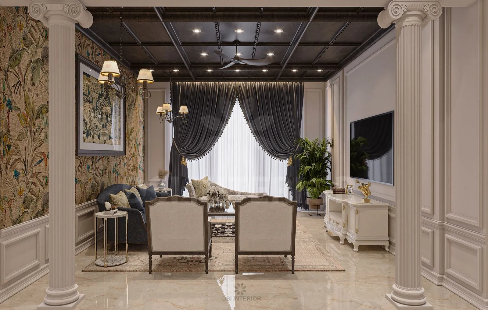 Luxury living room interior styling with elegant lighting by DSI Interior