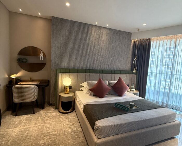 elegant contemporary bedroom interior design in Ajmer with soft lighting